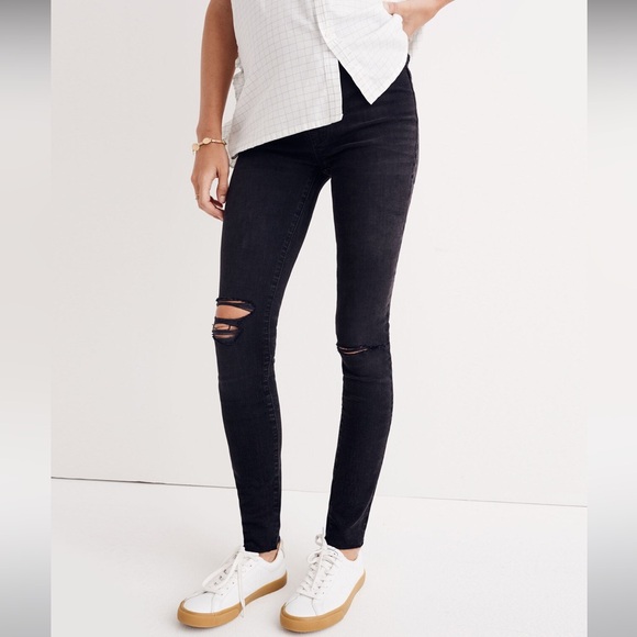 NWT Madewell Over The Belly Skinny Distressed Black Sea Maternity Jeans 29 - Picture 2 of 7